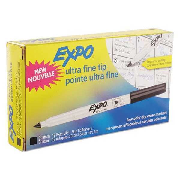 Dry Erase Marker, Ultra Fine, Black, PK12