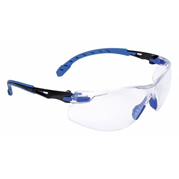 Safety Glasses, Solus 1000 Series, Scotchgard Anti-Fog Coating, Black/Blue Frame, Clear Lens