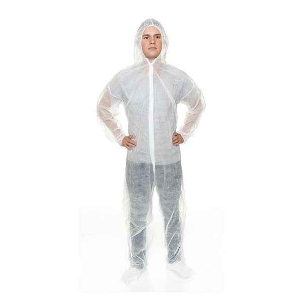 Coverall w Hood and Boot, XL, White, PK25, XL, White