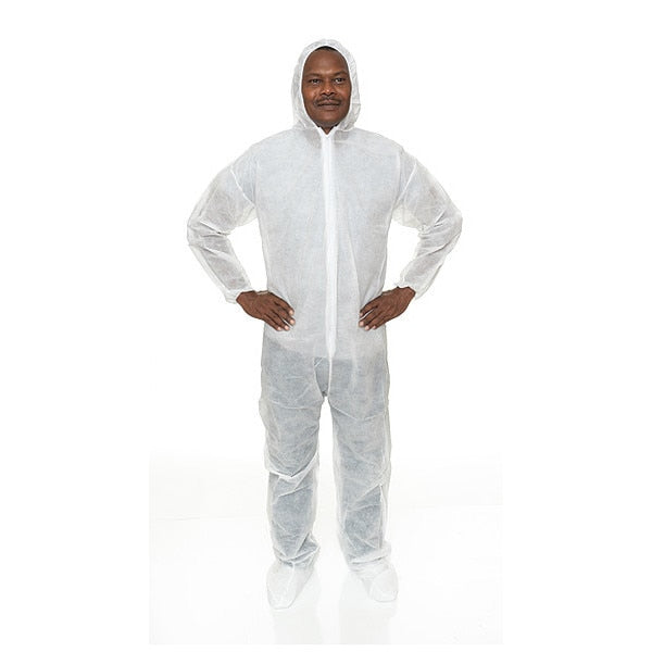 Heavy Coverall w Hood, Boot, XL, White, PK25, XL, White