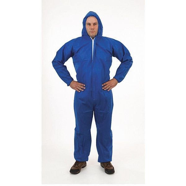 Coverall with hood, 2XL, Blue, PK25, 2XL, 25 PK, Blue, SMS, Zipper