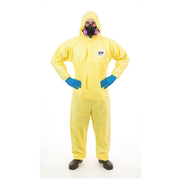 Chem Splash Coverall w Hood, S, Yel, PK12, S, 12 PK, Yellow