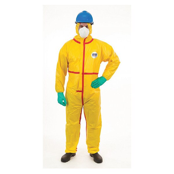 Chem Splash Coverall w Hood, S, Yellow, PK6, S, Yellow