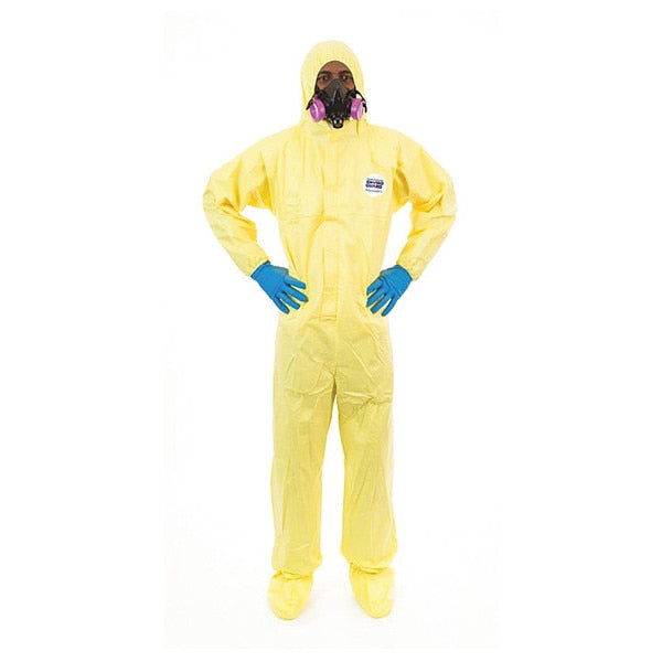 Chem Splash Coverall, w/Hood, S, Yel, PK12