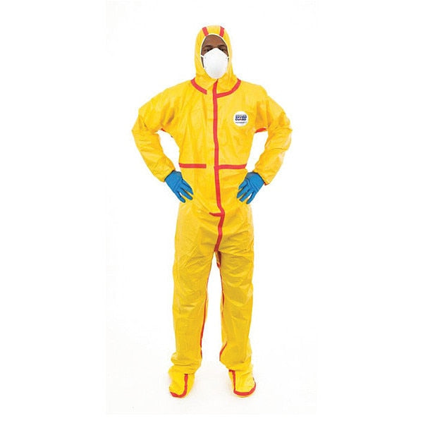 Chem Splash Coverall w Hood, S, Yel, PK6, S, 6 PK, Yellow