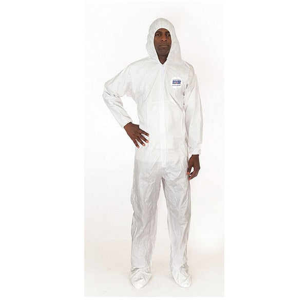 Microporous Coverall w Hood, S, White, PK25, S, 25 PK, White, Microporous, Zipper