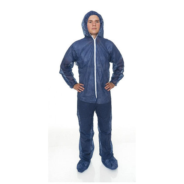 Coverall with Hood and Boot, XL, Blue, PK25, XL, 25 PK, Blue