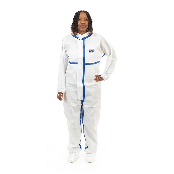 White Coverall, Boot Only, S, PK25, S, 25 PK, White, Laminated Nonwoven, Zipper