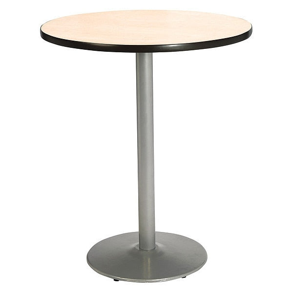 Round KFI Natural 42in Breakroom Table with Round Silver Base, Natural, 42 W, 42 L, 42 H, Natural