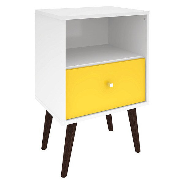 Nightstand, Mid Century, White/Yellow