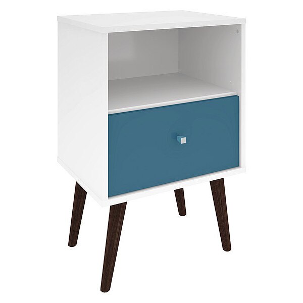Nightstand, Mid Century, White/Aqua