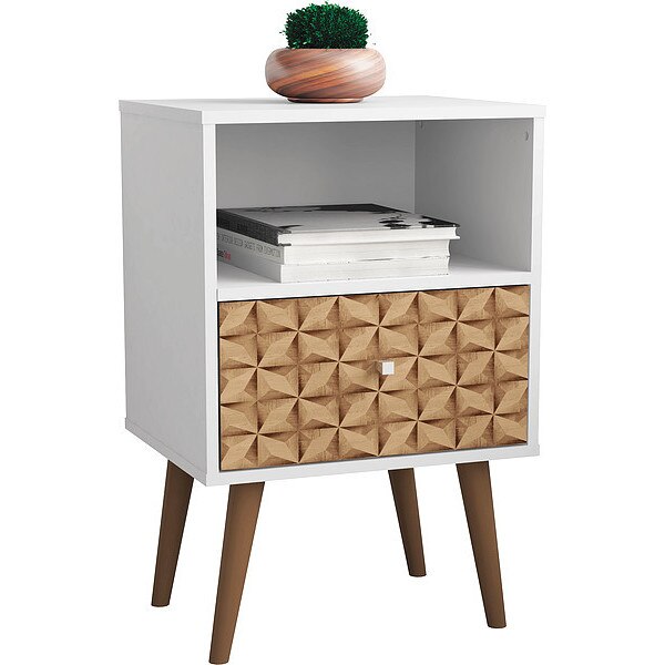 Nightstand, Mid Century, White/Brown