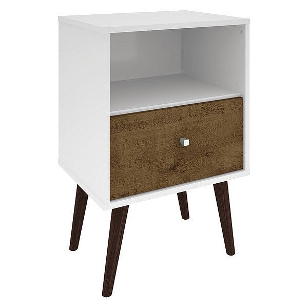 Nightstand, Mid Century, White/Brown
