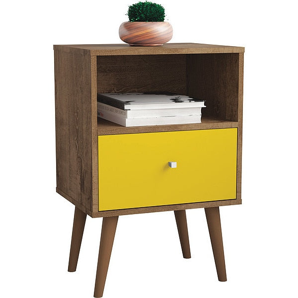 Nightstand, Mid CenturymBrown/Yellow