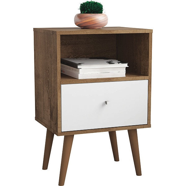 Nightstand, Mid Century, Brown/White