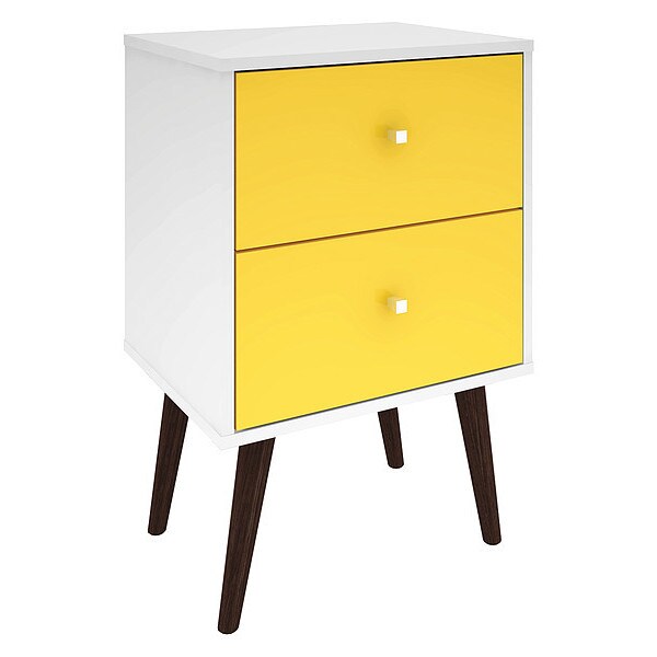 Nightstand, Mid Century, White/Yllw