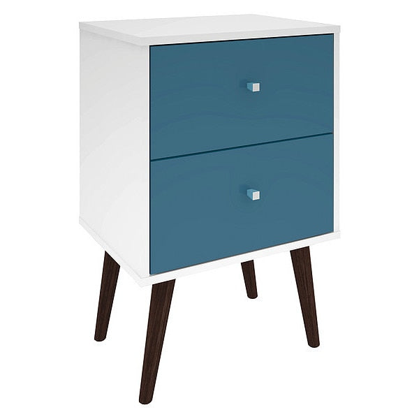 Nightstand, Mid Century, Whitee/Aqua