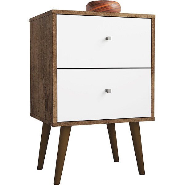Nightstand, Mid Century, Brown/White