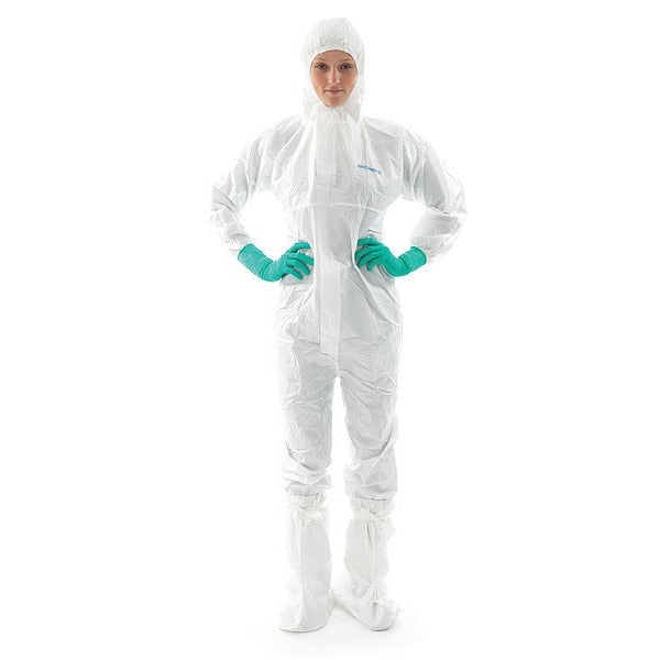 Hooded Disposable Coveralls, M, 20 PK, White, Polyethylene, Zipper