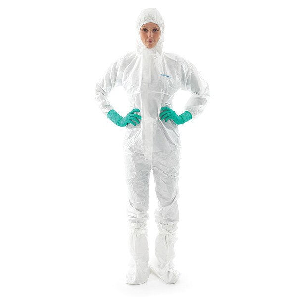 Hooded Disposable Coveralls, 4XL, 15 PK, White, Polyethylene, Zipper
