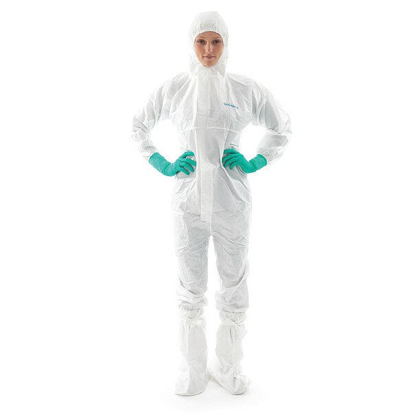 Hooded Disposable Coveralls, 2XL, 20 PK, White, Polyethylene, Zipper
