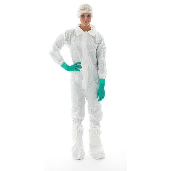 Collared Disposable Coveralls, XL, 20 PK, White, Polyethylene, Zipper