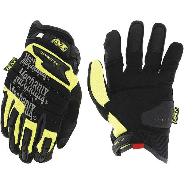 Hi-Vis Mechanics Gloves, S, Yellow, Synthetic Leather/Sure Grip Panels/EVA Foam Panels