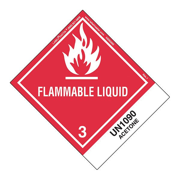 Flammable Liquid Label, UN1090, PK500