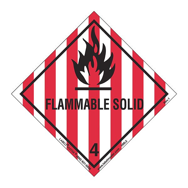Flammable Solid Label, Worded, PK50