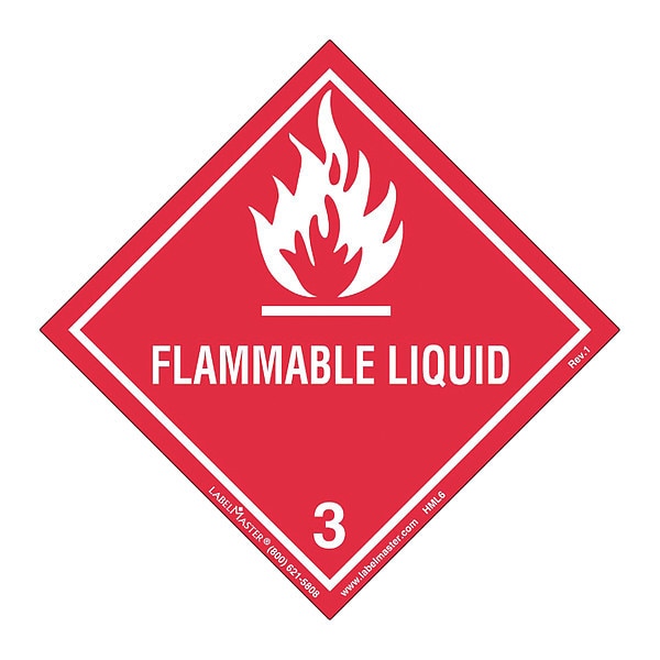 Flammable Liquid Label, Worded, PK50