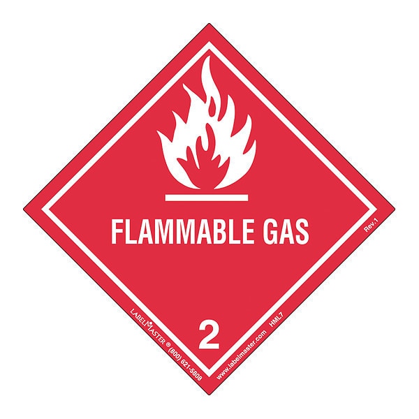 Flammable Gas Label, Worded, PK50