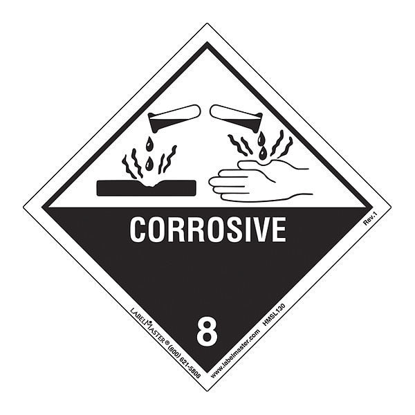 Corrosive Label, Worded, PVC, PK25