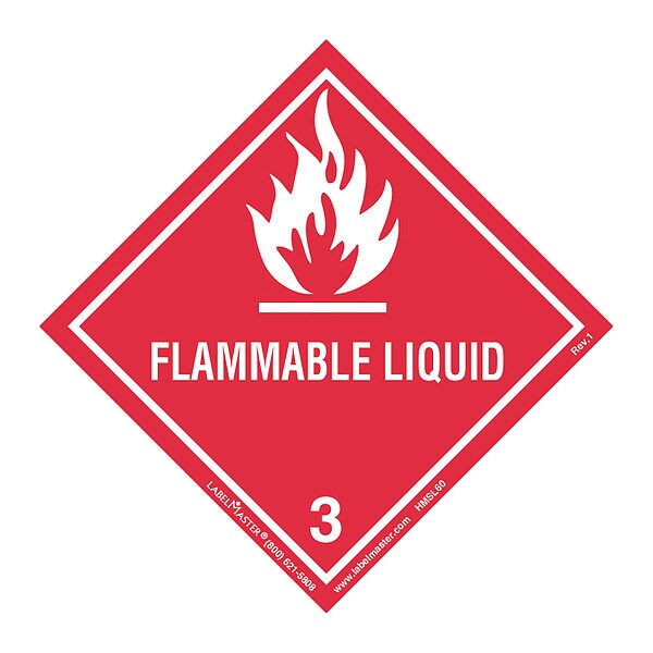 Flammable Liquid Label, Worded, PK25