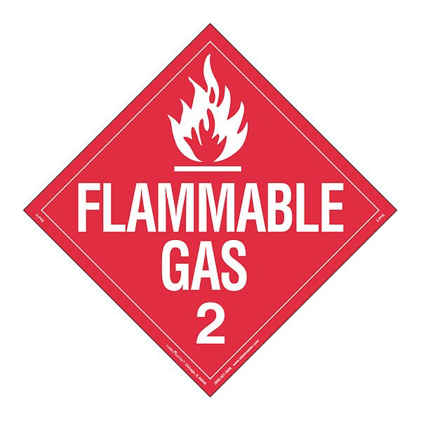 Flammable Gas Placard, Worded, PK25