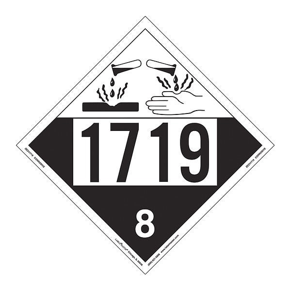 Corrosive Placard, UN1719, PK25