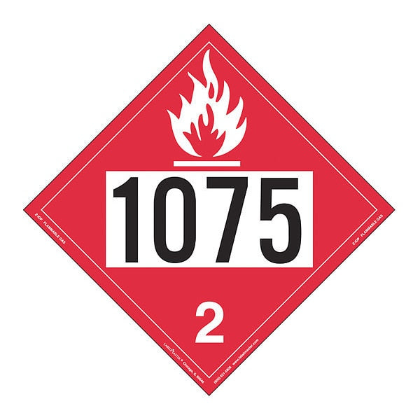 Flammable Gas Placard, UN 1075, PK25