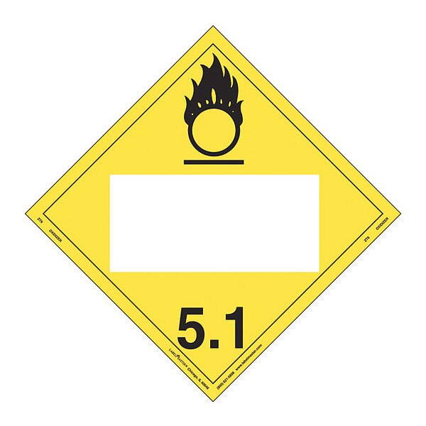 Oxidizer Placard, Blank, Tagboard, PK25