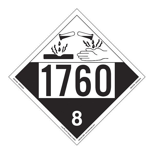 Corrosive Placard, UN 1760, PK25