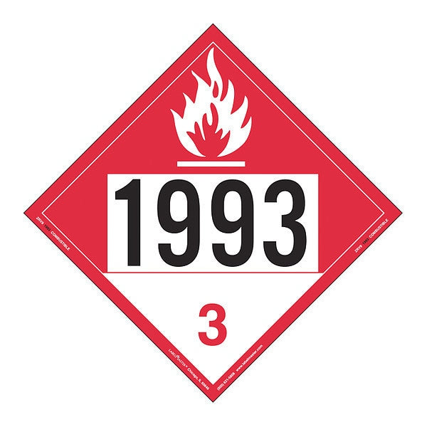 Combustible Liquid Placard, Rgd Vnyl, PK25