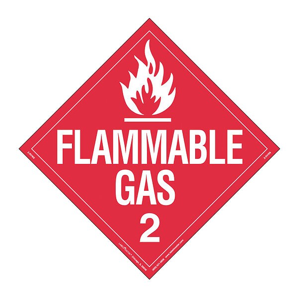 Flammable Gas Placard, Worded, PK25