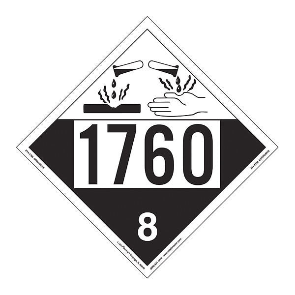 Corrosive Placard, UN 1760, PK25