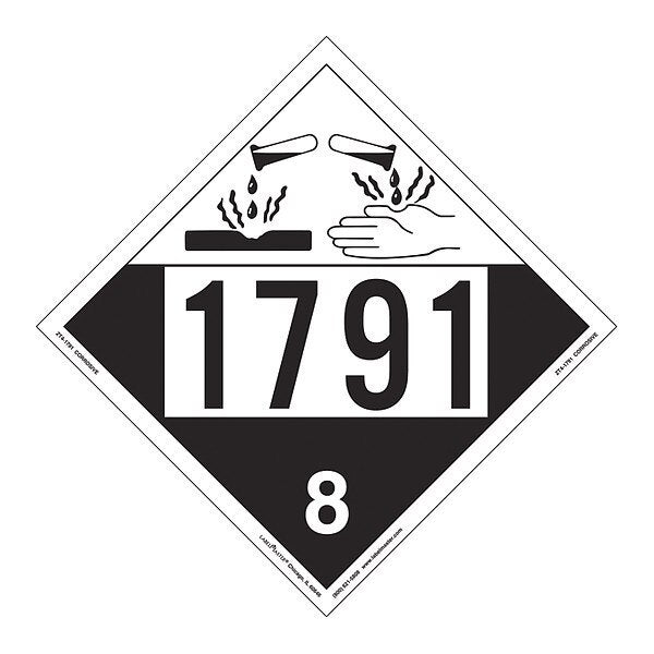 Corrosive Placard, UN 1791, PK25
