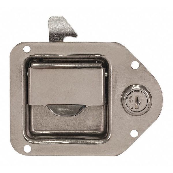 Locking Latch, 3 1/3 in Width, Cylinder with 2 keys, Stainless Steel, SIlver