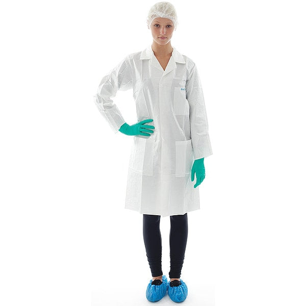 Lab Coat, Collar, NonSterile, White, PK30, 2X