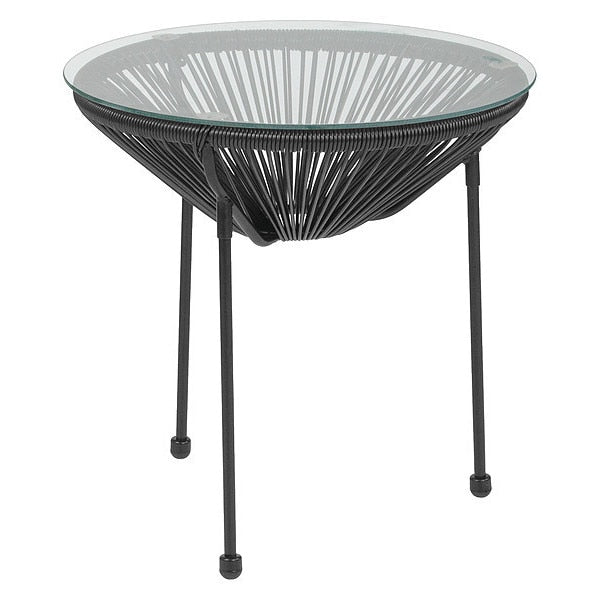 Round Valencia Black Bungee Glass Table, 19.75