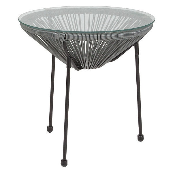 Round Valencia Grey Bungee Glass Table, 19.75