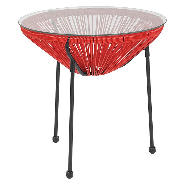 Round Valencia Red Bungee Glass Table, 19.75