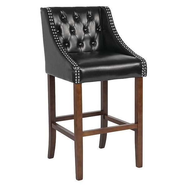 Stool, Leather/Wood, Carmel Black, 30