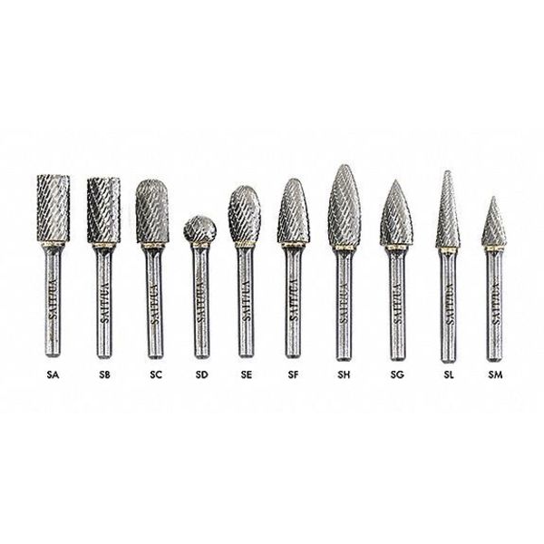 SAIT 45038 Double Cut (Alternate Cut) Carbide Burs, Type SM5, 1/2