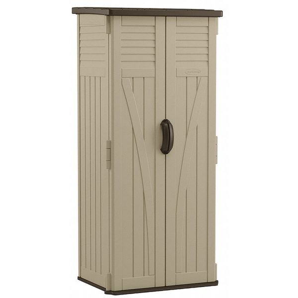 Vertical Shed, 22 cu ft, Resin, Sand/Mustang, 2 Swing Doors